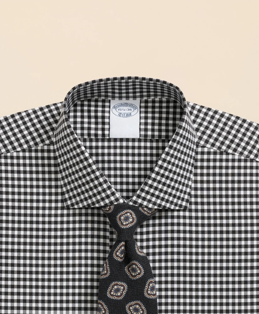 Gingham Dress Shirt Stretch Supima® Cotton Non-Iron Herringbone English Spread Collar