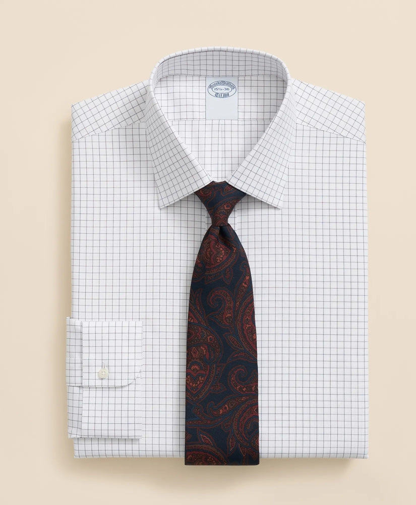 Stretch Supima® Cotton Non-Iron Pinpoint Oxford Ainsley Collar Windowpane Dress Shirt