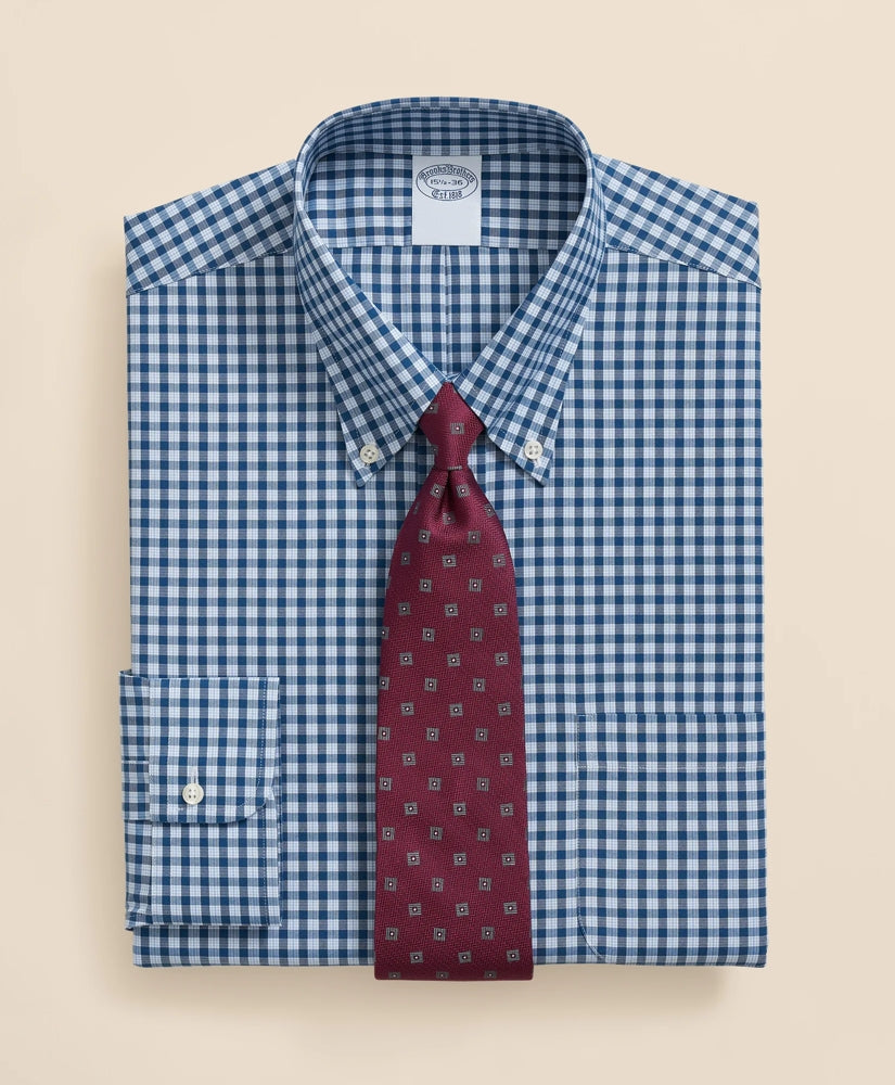 Stretch Supima® Cotton Non-Iron Pinpoint Oxford Polo Button Down Collar Check Dress Shirt