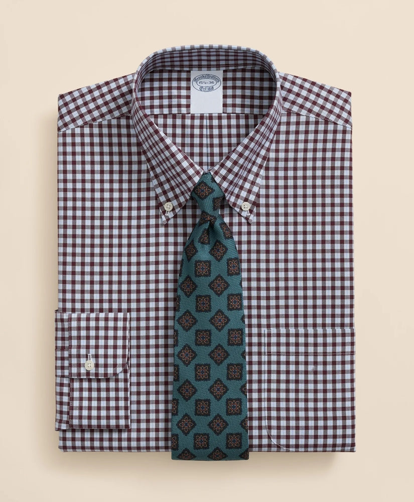 Stretch Supima® Cotton Non-Iron Pinpoint Oxford Polo Button Down Collar Check Dress Shirt