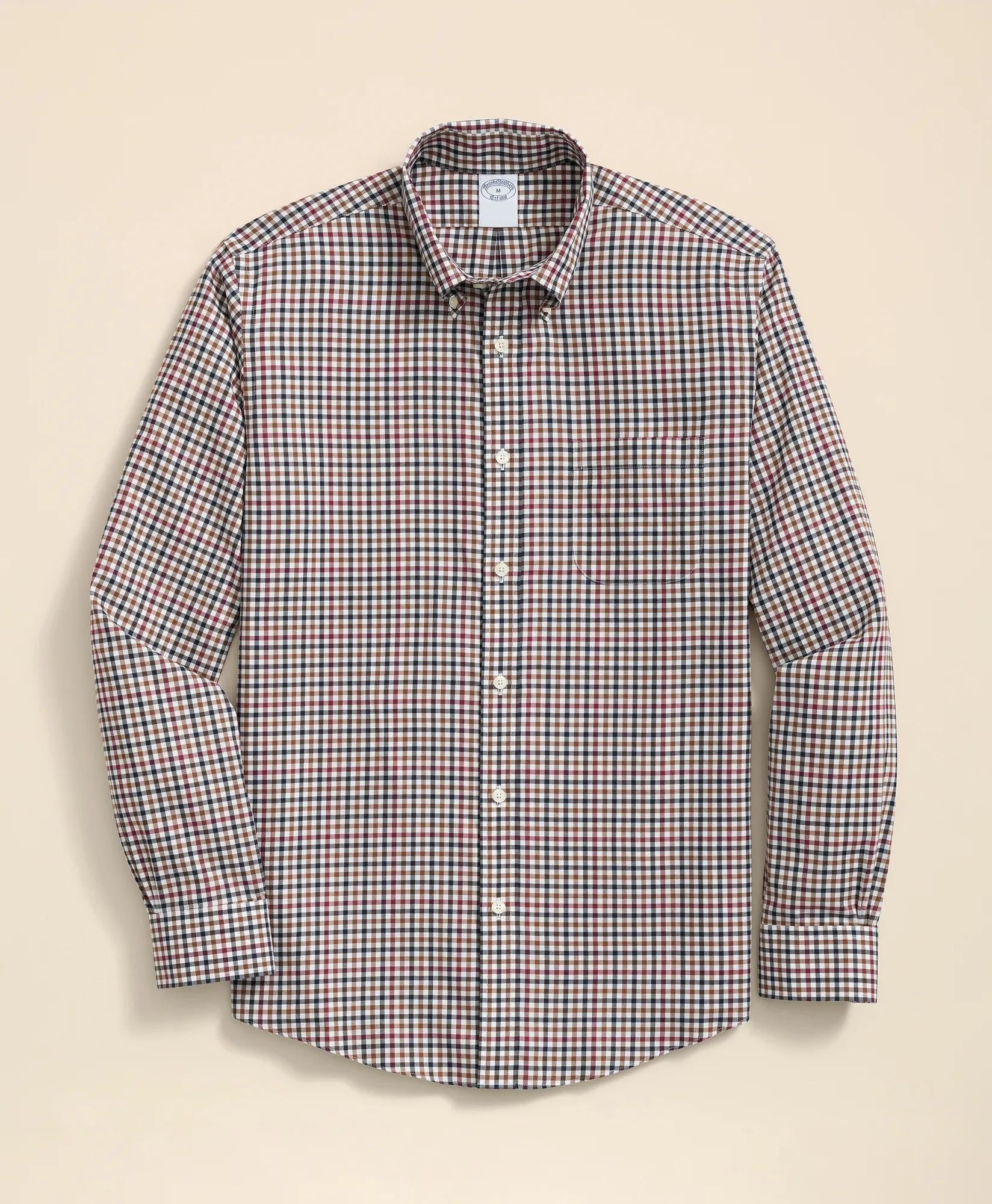 Stretch Supima® Cotton Non-Iron Twill Polo Button Down Check Sport Shirt