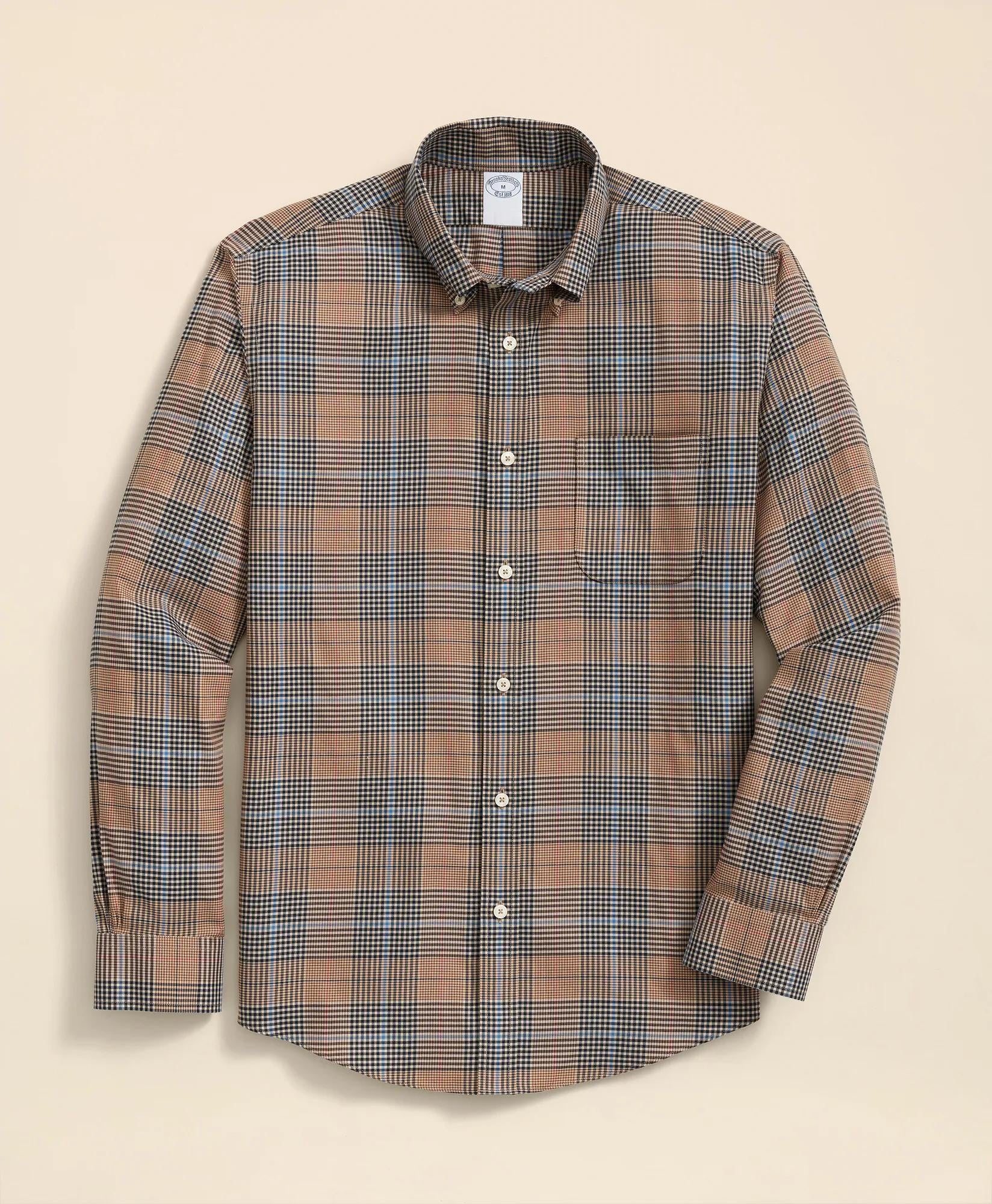 Stretch Supima® Cotton Non-Iron Twill Polo Button Down Glen Plaid Sport Shirt