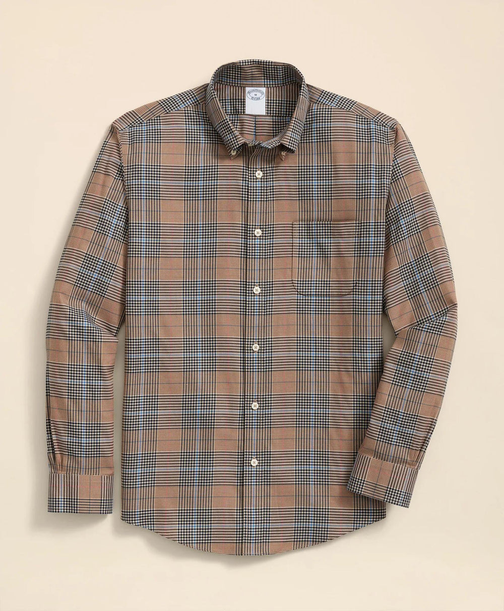 Stretch Supima® Cotton Non-Iron Twill Polo Button Down Glen Plaid Sport Shirt