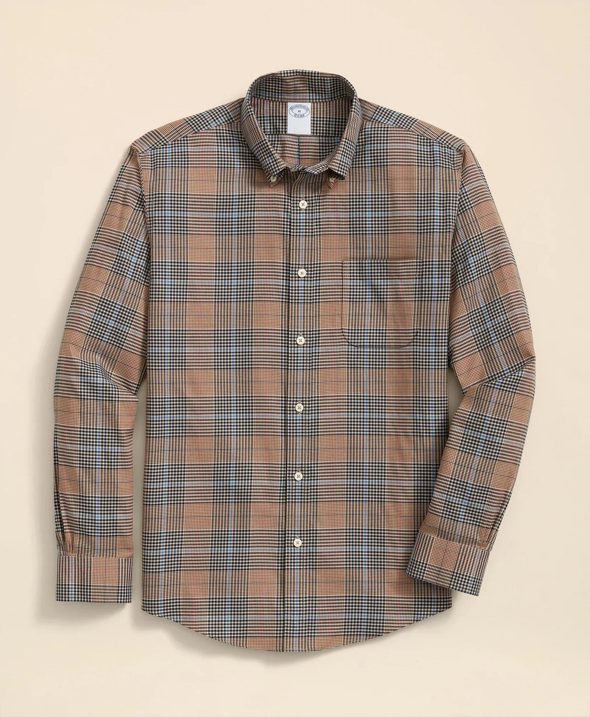 Stretch Supima® Cotton Non-Iron Twill Polo Button Down Glen Plaid Sport Shirt