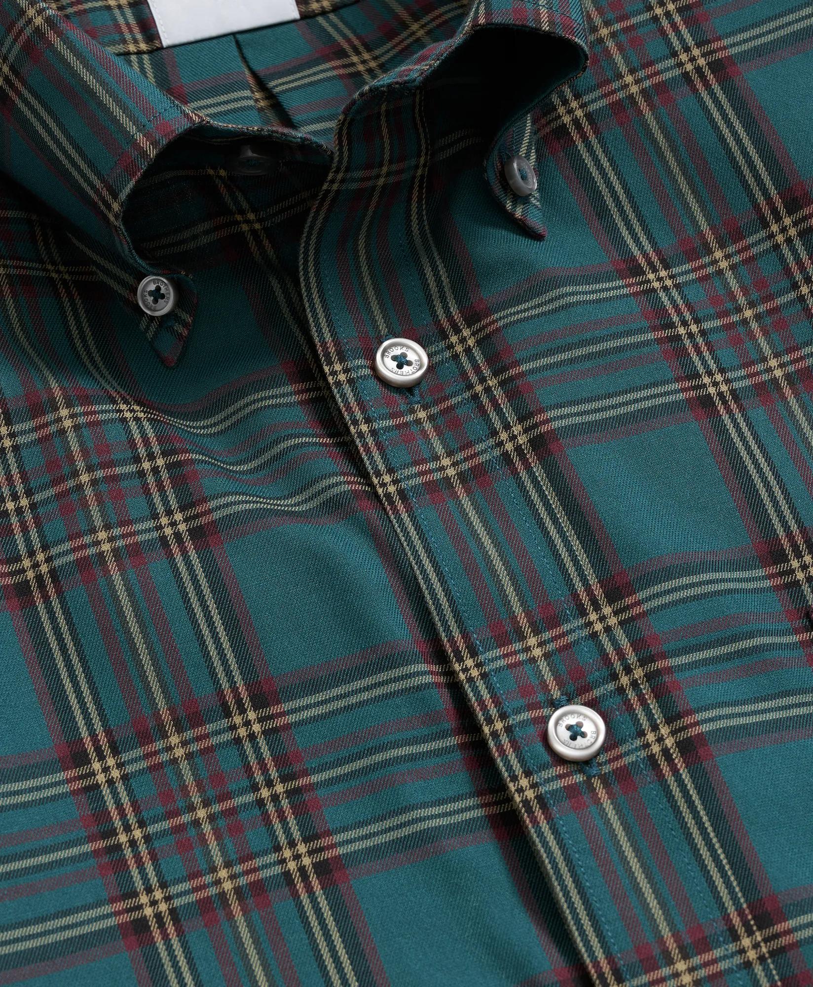 Stretch Supima® Cotton Non-Iron Twill Polo Button Down Plaid Sport Shirt