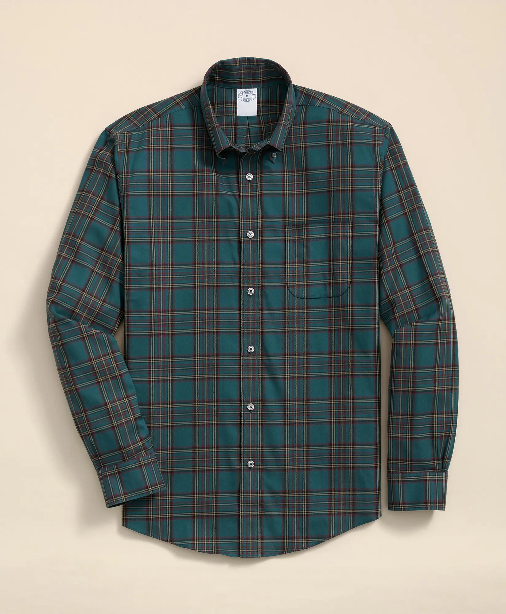 Plaid Sport Shirt Stretch Supima® Cotton Non-Iron Twill Polo Button Down