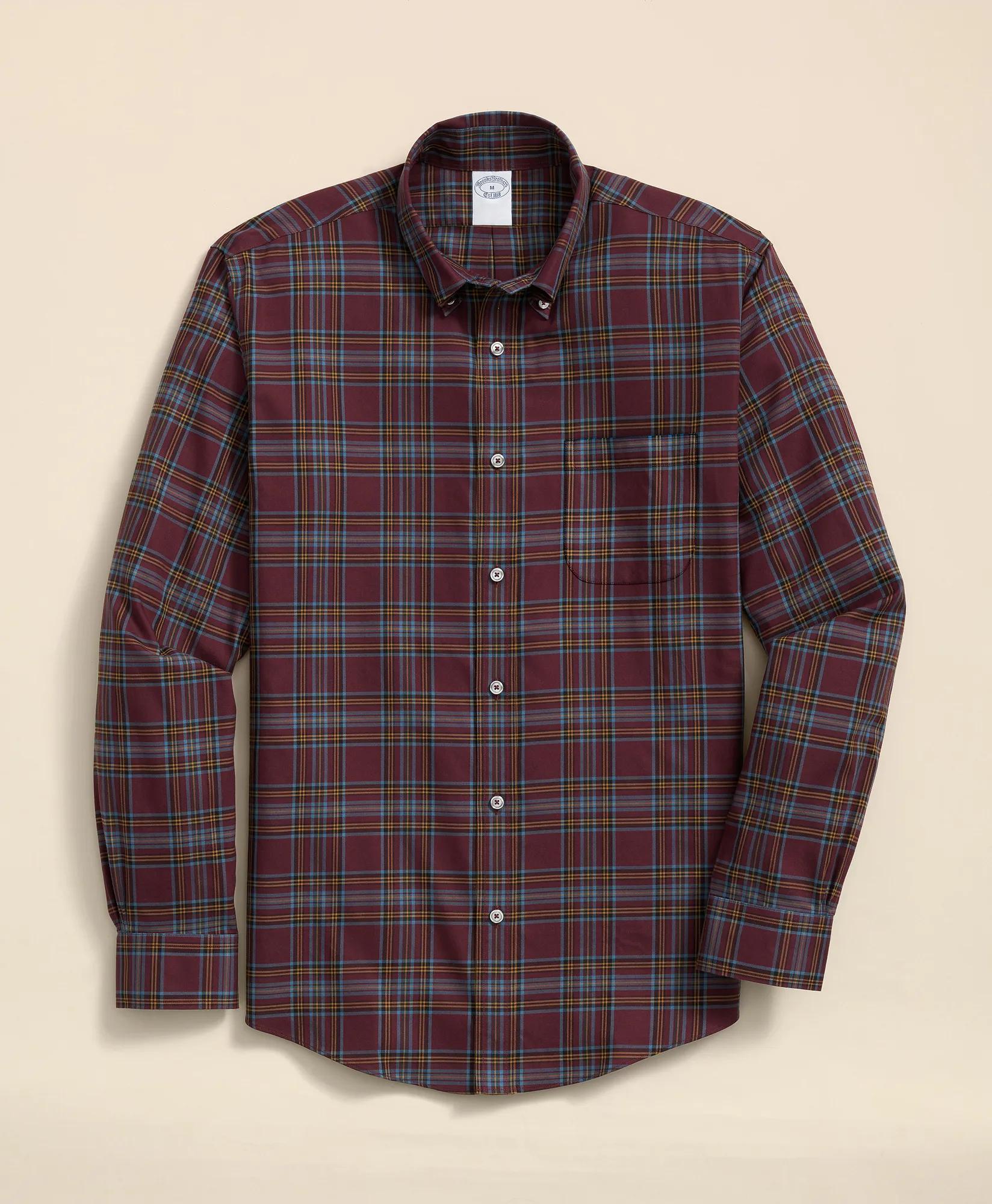 Plaid Sport Shirt Stretch Supima® Cotton Non-Iron Twill Polo Button Down