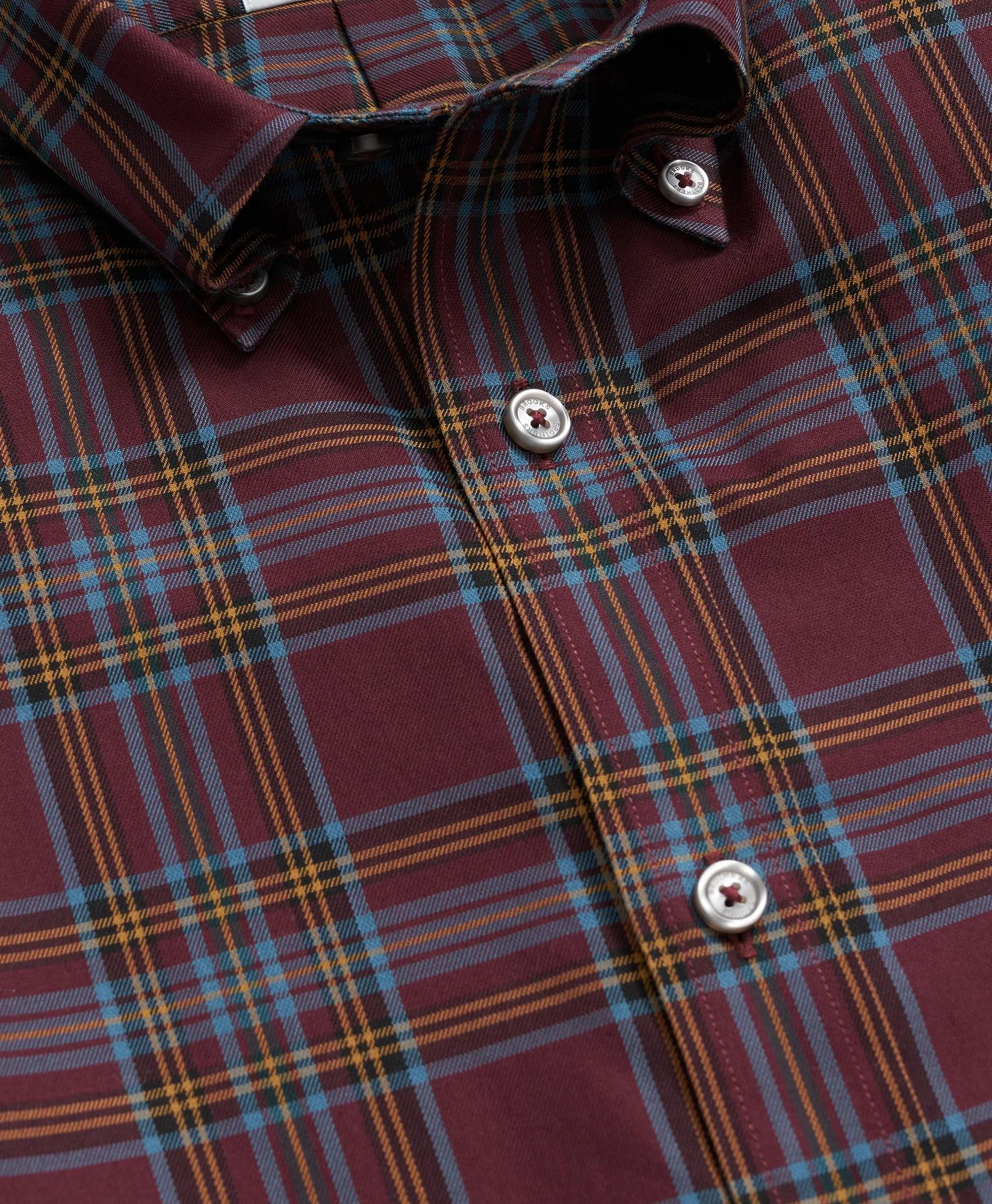 Stretch Supima® Cotton Non-Iron Twill Polo Button Down Plaid Sport Shirt