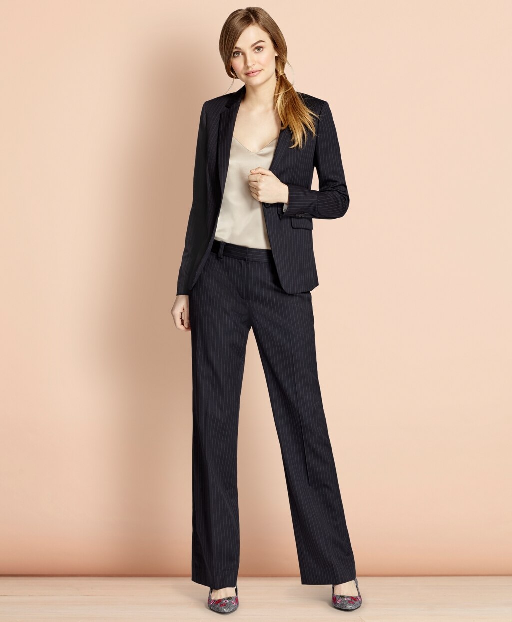 Wide-Leg Pinstripe Stretch Wool Trousers