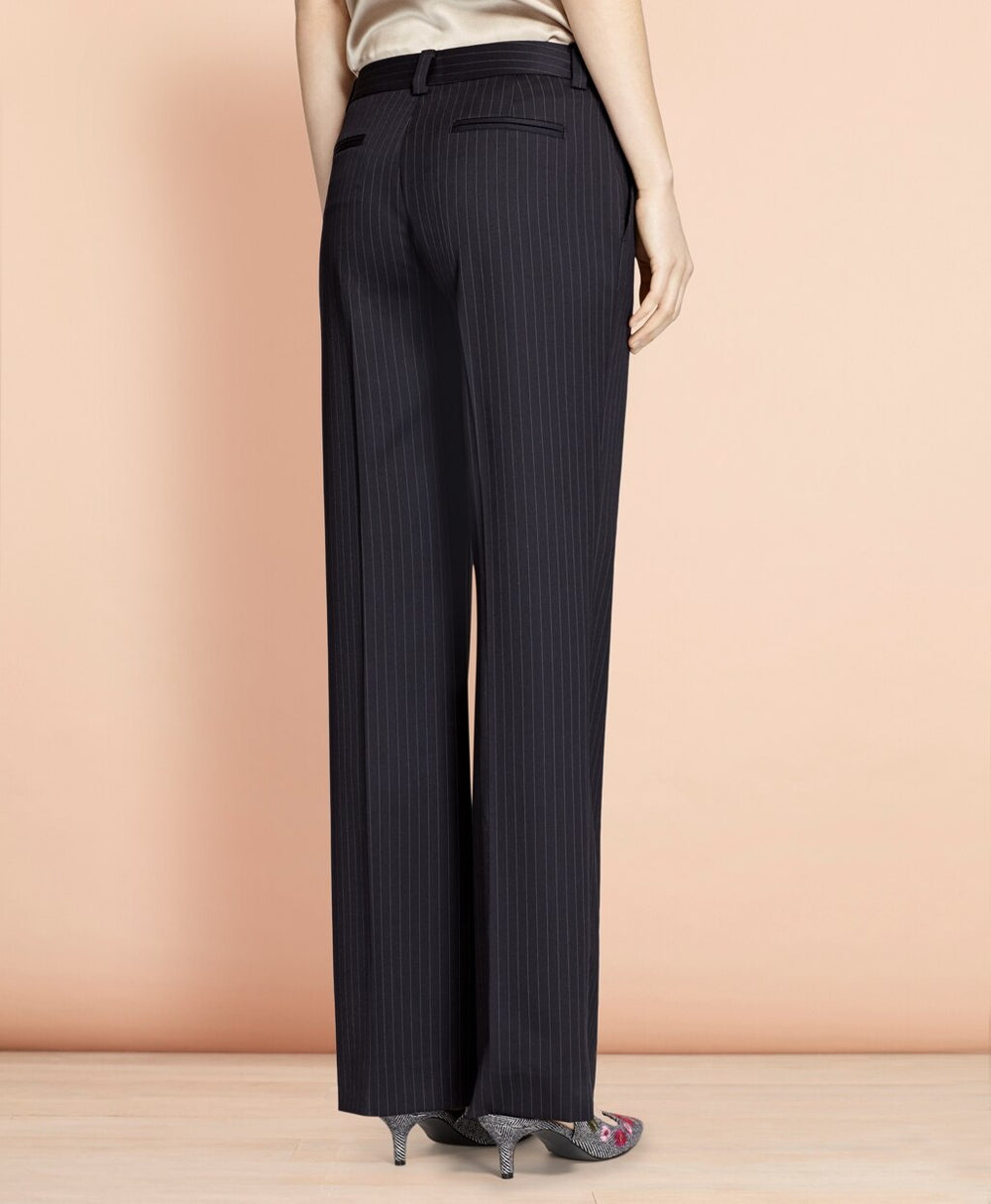 Wide-Leg Pinstripe Stretch Wool Trousers