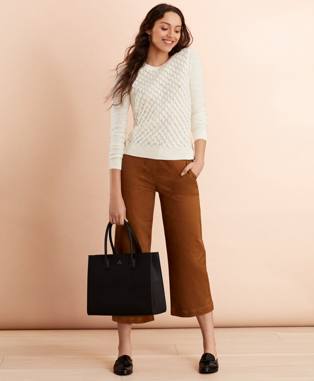 Stretch Cotton Twill Cropped Wide-Leg Pants