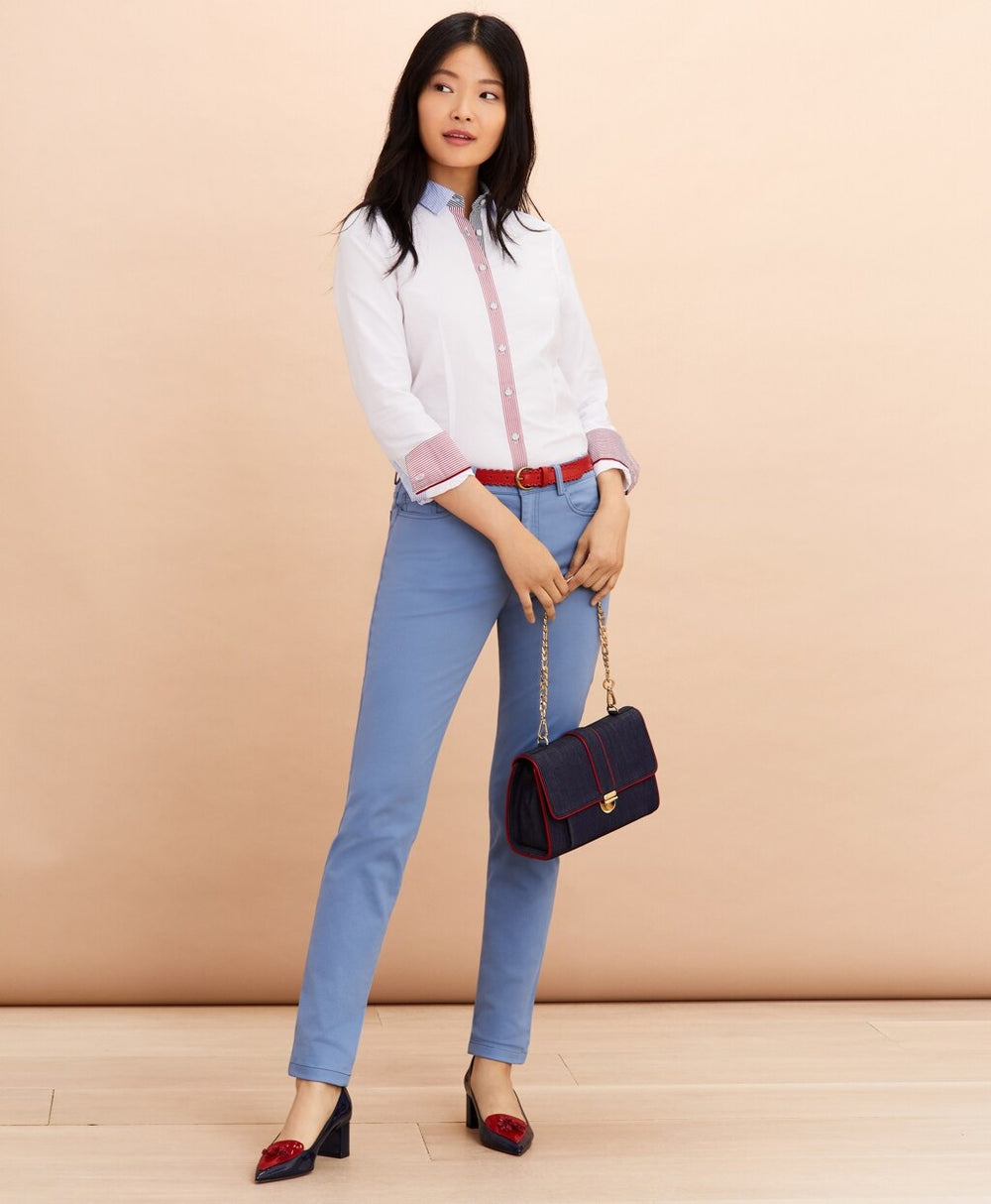 Stretch Cotton Sateen Five-Pocket Pants