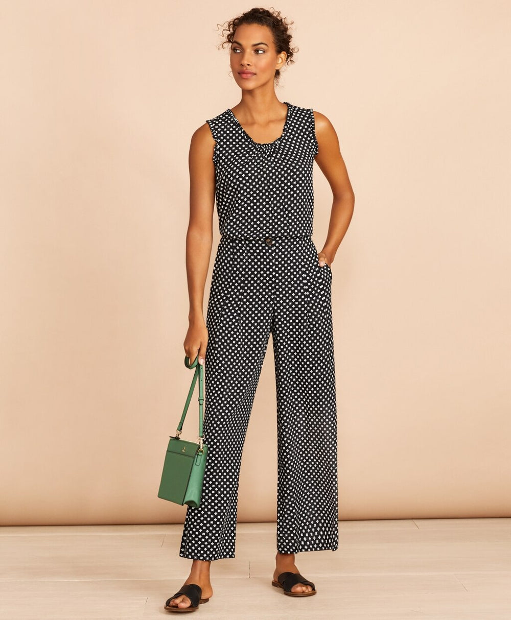 Floral-Print Pleat-Front Cropped Wide-Leg Pants