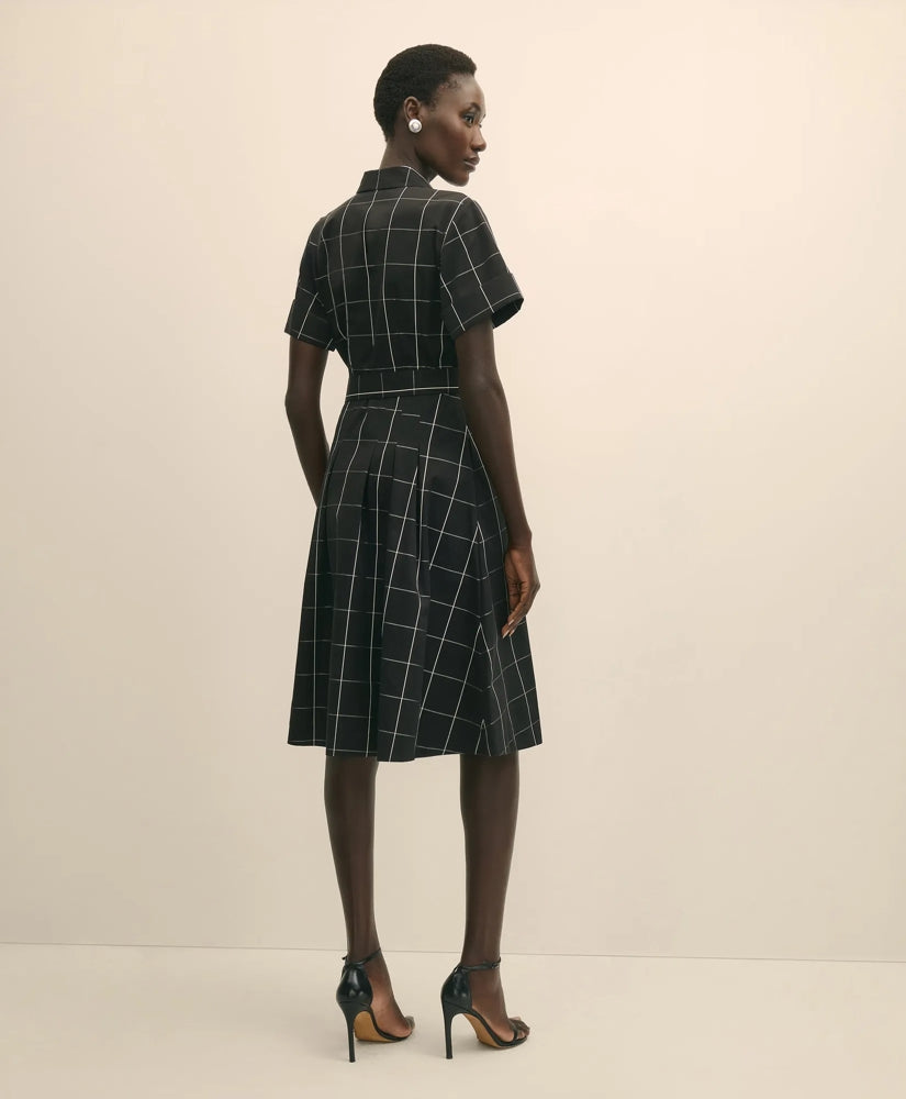 Supima® Cotton Belted Windowpane Shirt Dress