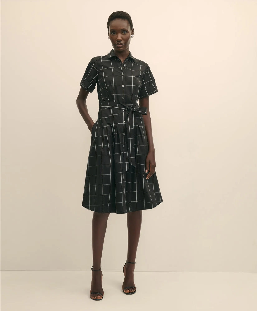 Supima® Cotton Belted Windowpane Shirt Dress
