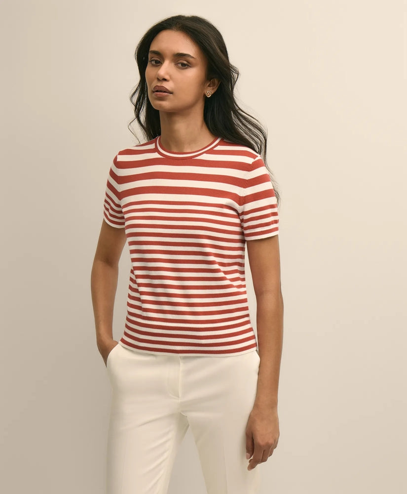 Supima® Cotton Variegated Stripe Short-Sleeve Sweater Shell