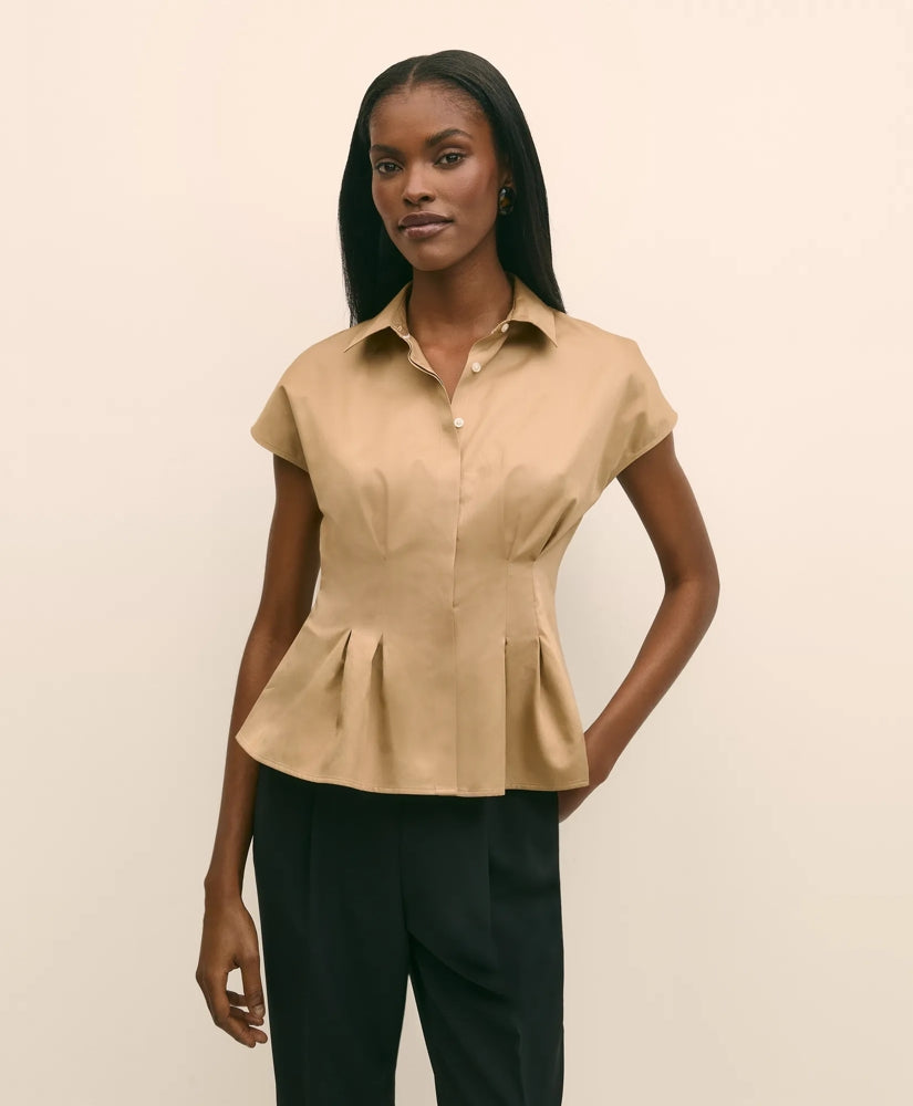 Supima® Cotton Sateen Pleated Peplum Shirt