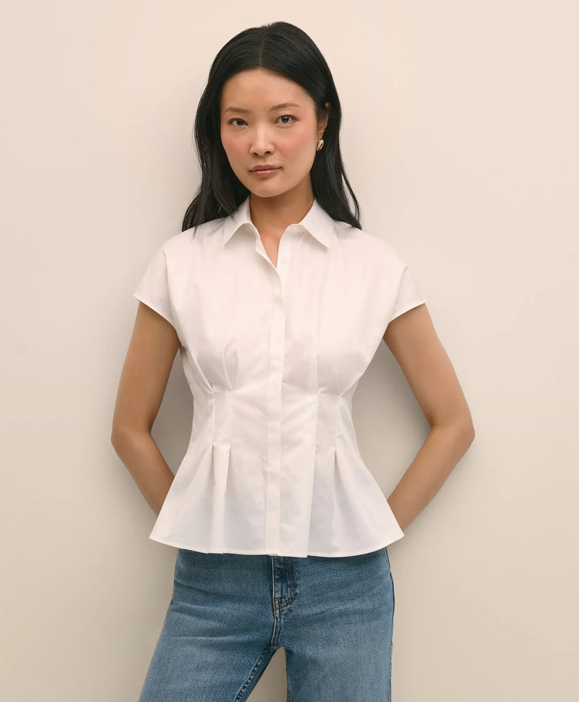 Supima® Cotton Sateen Pleated Peplum Shirt
