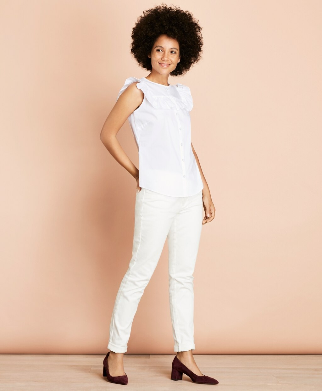 Ruffle-Trimmed Poplin Blouse