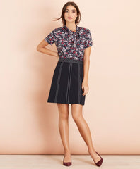 Floral-Print Crepe Tie-Neck Blouse