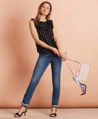 Floral-Print Ruffled Cotton Top