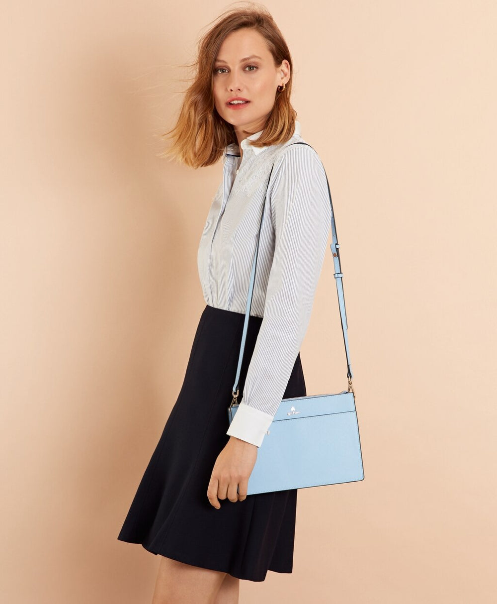 Lace-Yoke Striped Cotton Poplin Shirt