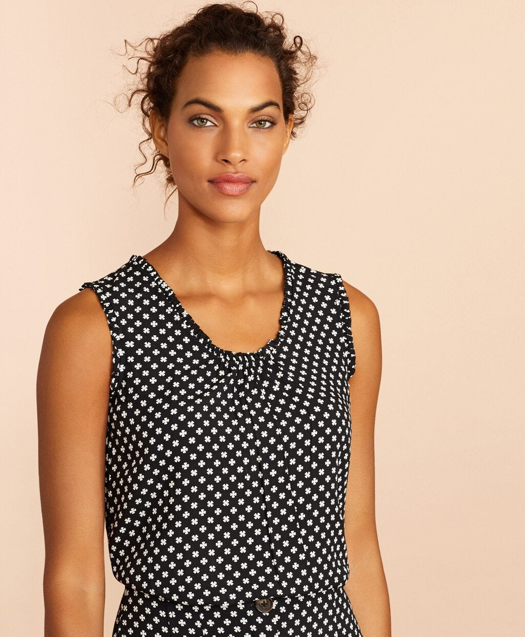 Floral-Print Shirred Blouse