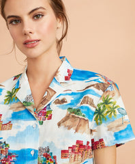 Costal-Print Linen-Cotton Camp Shirt