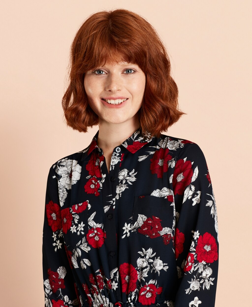 Floral-Print Crepe Shirt Dress
