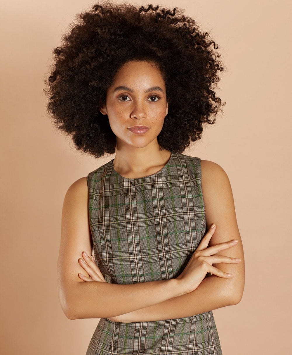 Plaid Wool Twill Sheath Dress
