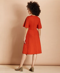 Wool-Blend Twill Bell-Sleeve Midi Dress
