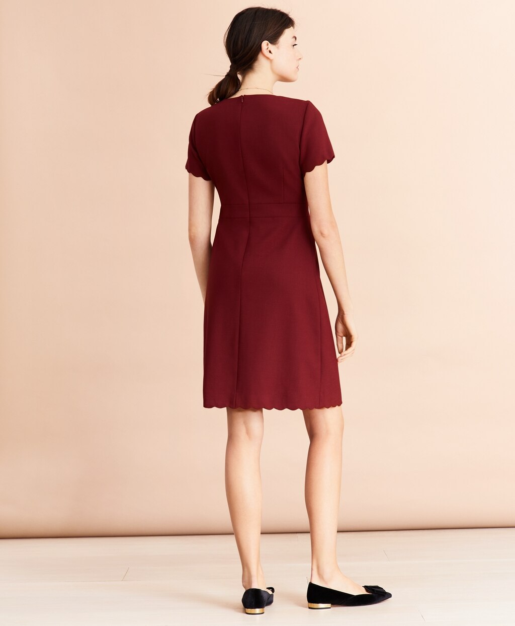 Wool-Blend Twill Scalloped-Hem Dress