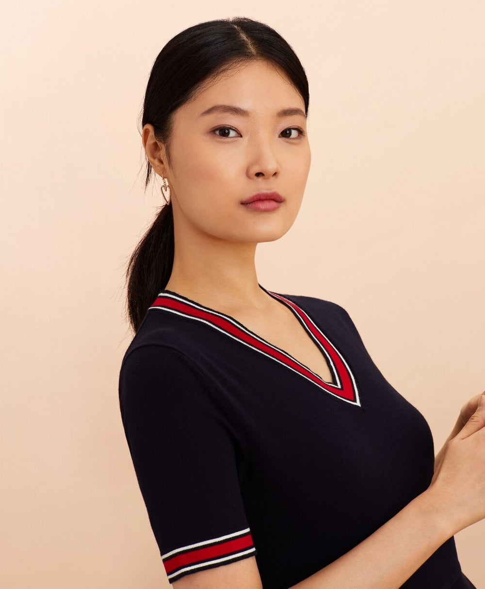 Stripe-Trimmed Midi Sweater Dress