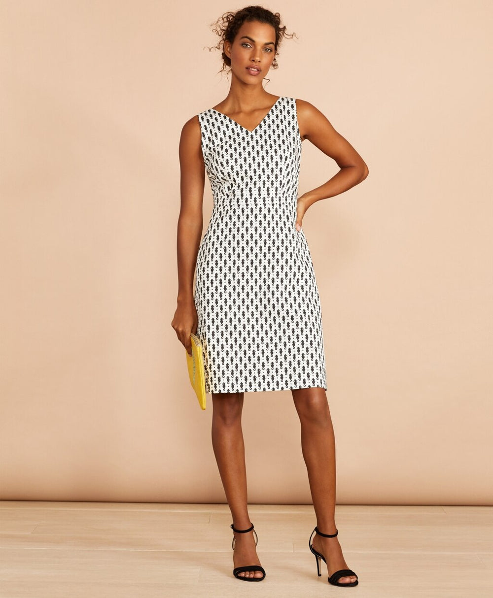 Seahorse-Print Stretch Cotton Sateen Sheath Dress