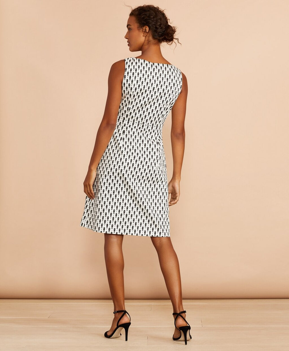 Seahorse-Print Stretch Cotton Sateen Sheath Dress