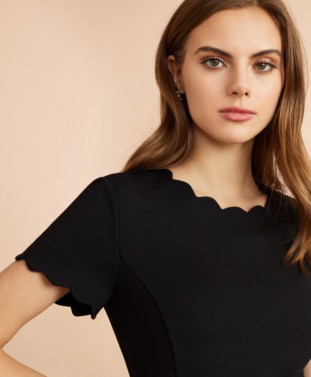 Ponte-Knit Scalloped Dress