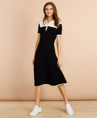 Color-Block Knit Polo Dress