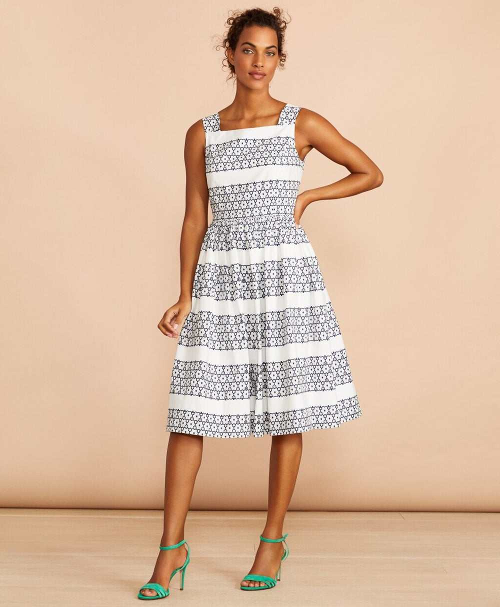 Floral-Embroidered Cotton Eyelet Dress