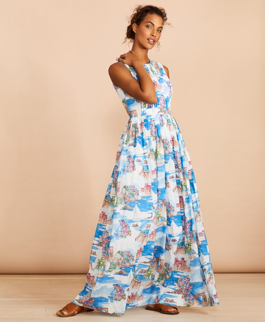 Costal-Print Cotton Maxi Dress