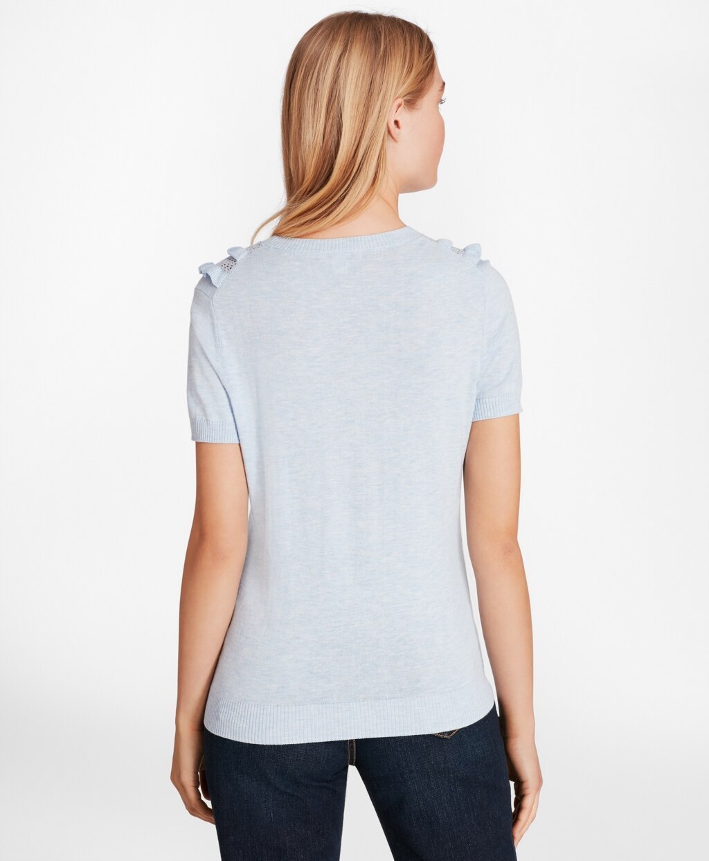 Ruffled Pointelle-Yoke Sweater