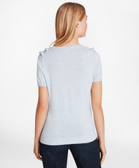 Ruffled Pointelle-Yoke Sweater