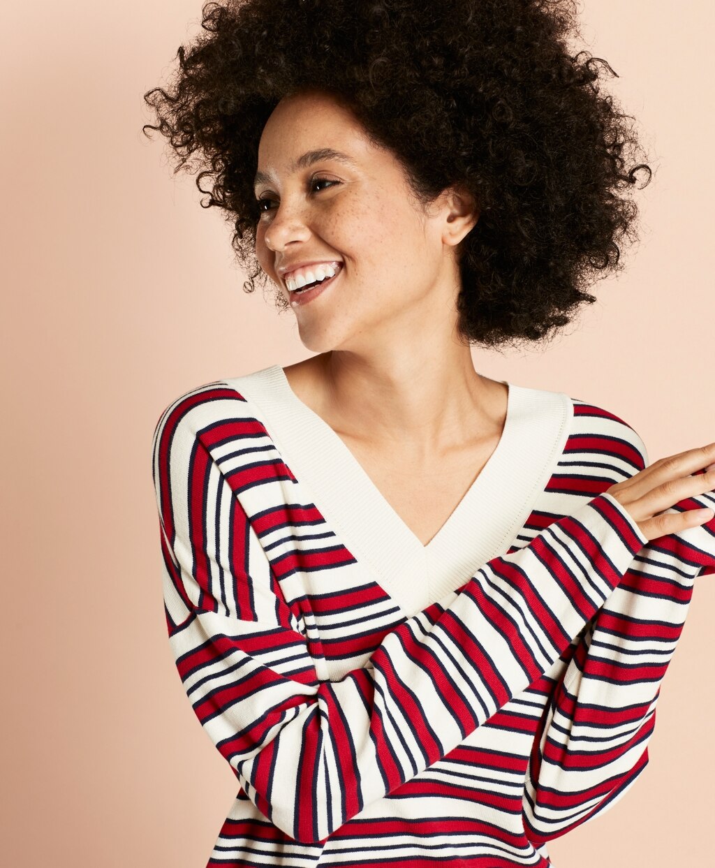 Striped V-Neck Oversized Sweater