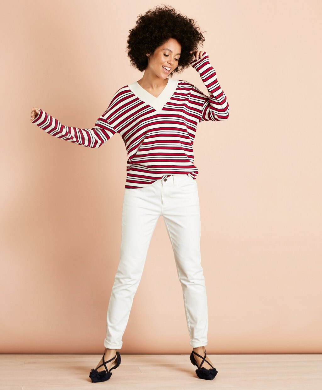 Striped V-Neck Oversized Sweater
