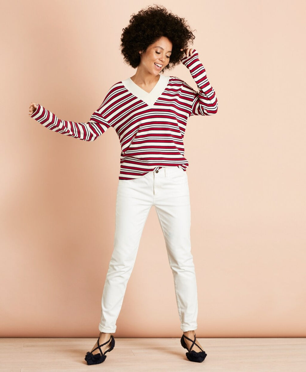 Striped V-Neck Oversized Sweater