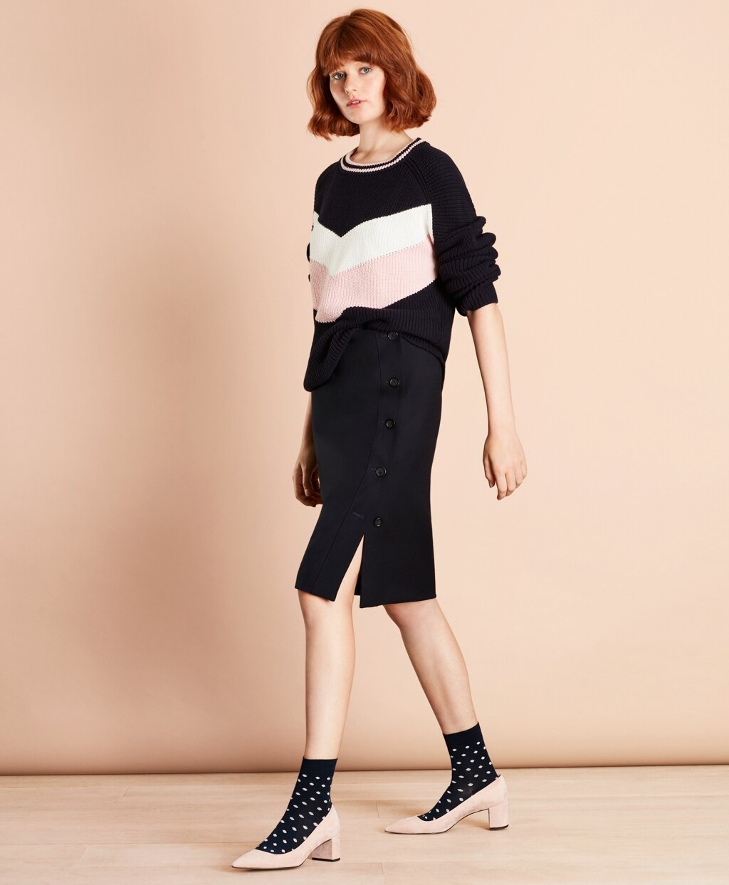 Chevron-Patterned Cotton Sweater