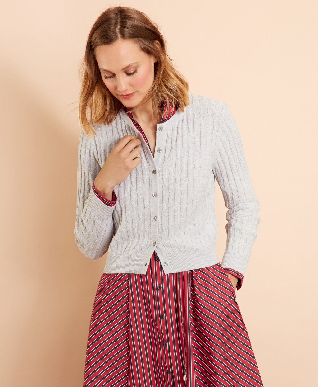 Wool-Cotton Cable-Knit Cropped Cardigan