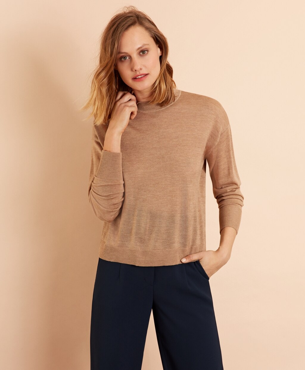 Merino Wool Pointelle-Detail Crewneck Sweater