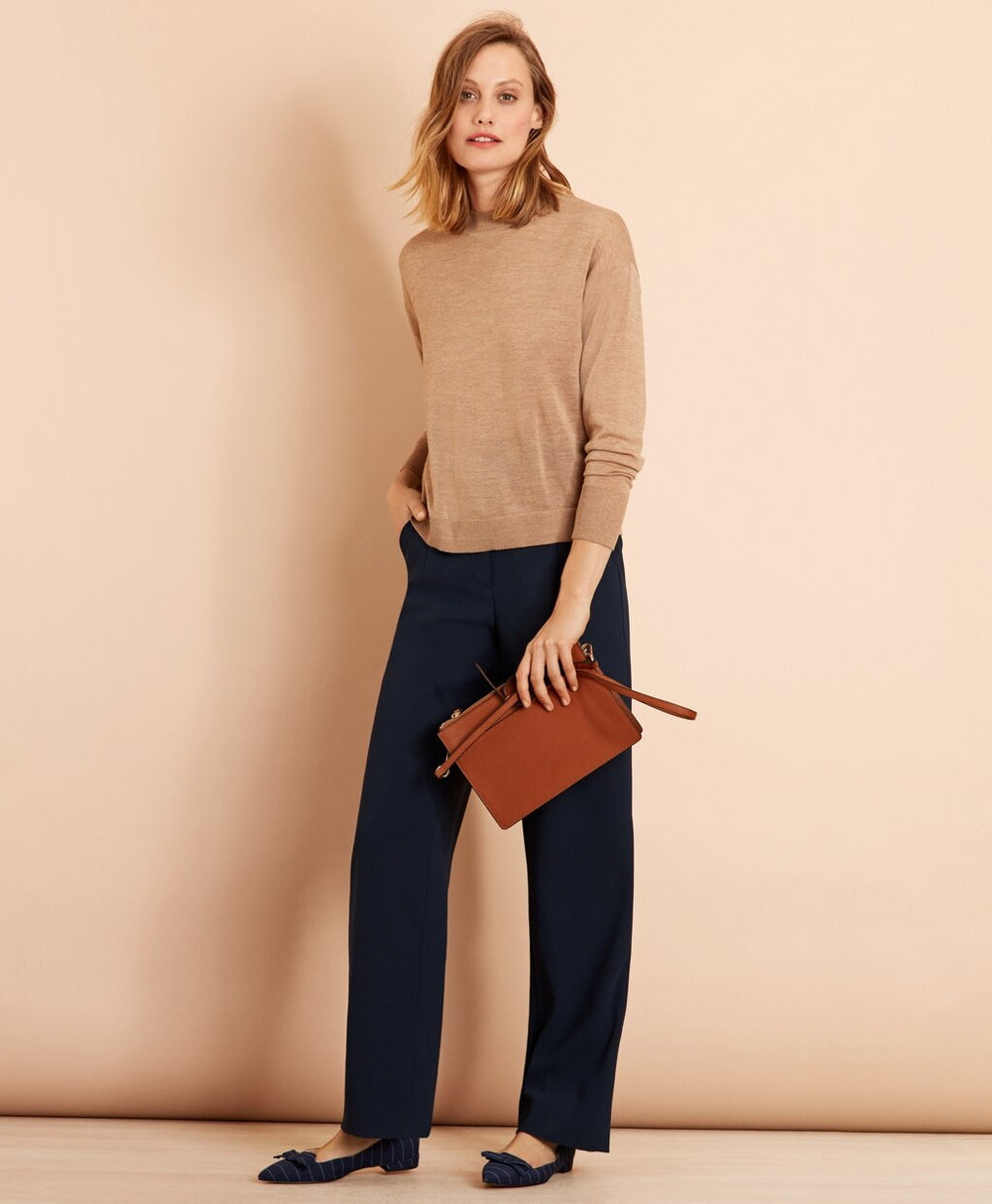 Merino Wool Pointelle-Detail Crewneck Sweater