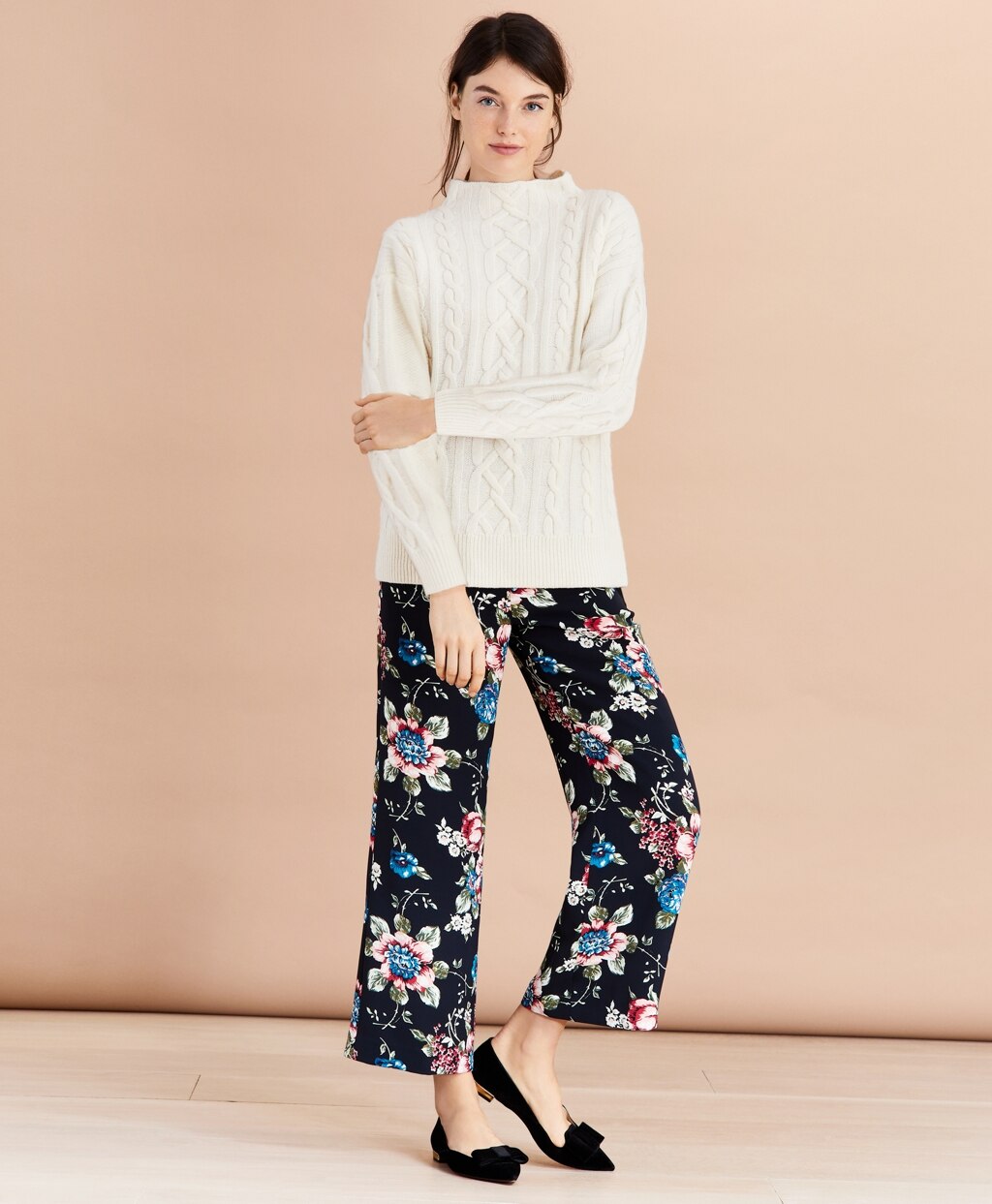 Stretch Merino Wool Cable-Knit Sweater