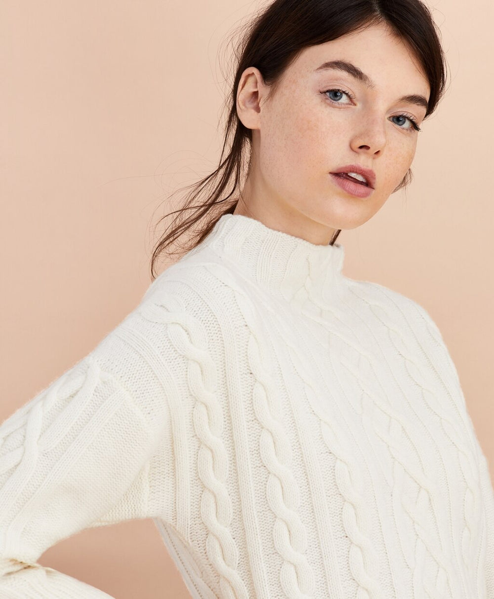 Stretch Merino Wool Cable-Knit Sweater